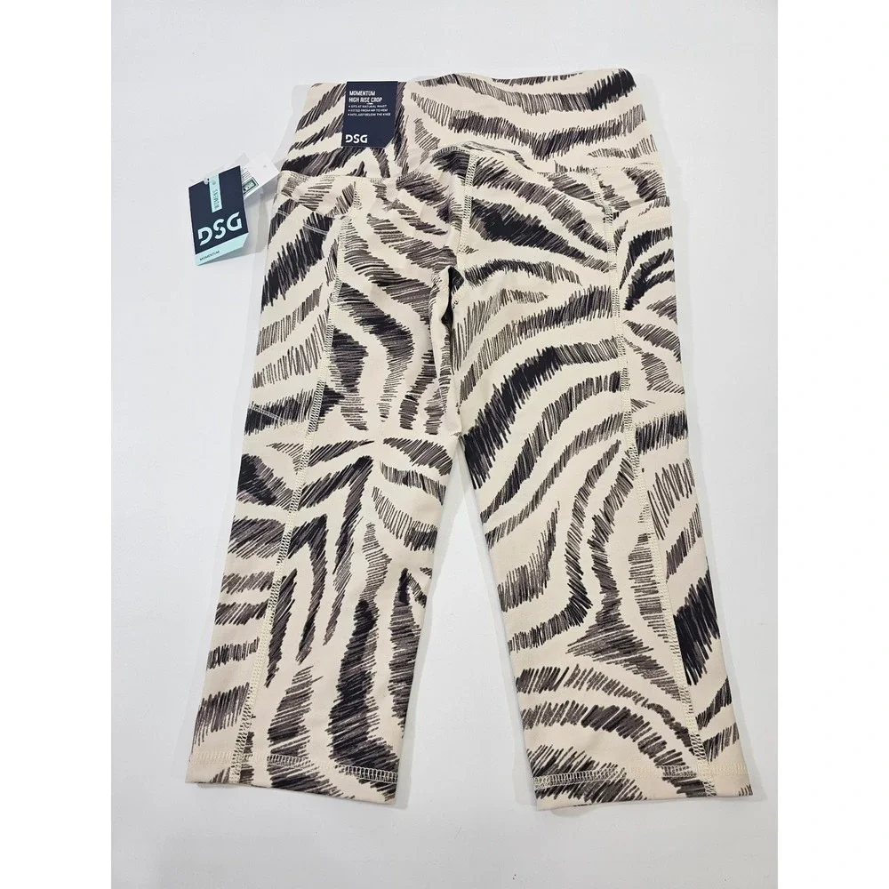 DSG Momentum High Rise Crop Womens‎ XS Cream Zebra Print Athletic Leggings NEW